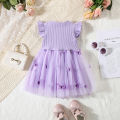 【Prime deal】 Summer New Baby Girls Dress Small Flying Sleeve Round Neck Butterfly Pattern Mesh Dress Sweet Princess Dress Birthday Party Team Dress. 