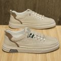 2023 Autumn New Breathable Outdoor Youth Trend Men's Casual Leather Shoes, Small White Shoes, Tide Shoes, Flat Board Shoes.