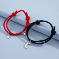 Fashion Handmade knitting Moon and Star Pendants Round Magnet Couple Bracelet Charm Women Men Gifts BT266.