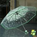 Transparent Three Folding Umbrella Ladies Stylish Clear Pink, Purple, Blue & Green Folding Umbrella. 