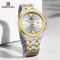 NAVIFORCE 9226 Men's Water Resistance Classic Quartz Watch Stainless Steel Band Wristwatches Business Fashion Casual Watch- Two Tone White. 