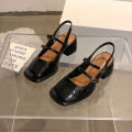 African Woman Shoe Mary Jane Summer High Heels Chunky Sandals Navy Blue Pumps Sweet 2024 Burgundy Straps Lolita Closed Black Bei House Foocus. 