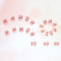 24Pcs Pink Fake Nails with Glue DIY Art Design Flower False Nails Wearable Nails Stylish Pattern Artificial Nails. 