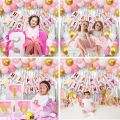 Happy Birthday Decorations Pink Combo Set- Pink, White And Golden Metallic Balloons, Birthday Pink Paper Banner, Silver Foil Curtain for Party Decoration Full Package- (Pack of 35 Pcs).