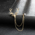 Deer Head Chain Brooch Pin For Men's Suits Coats Fashion Classic Accessories Crystal Jewelry Gift. 