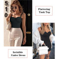 Women Full Slips Basic Under Dress Adjustable Straps Cami Seamless Smooth Tummy Control Body Shaper Built In Bra Deep V Bodycon.
