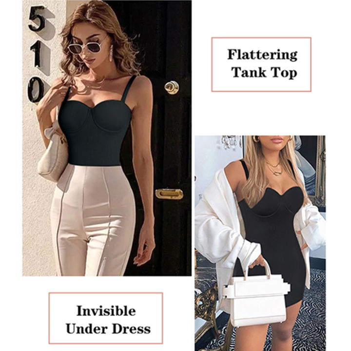 Women%20Full%20Slips%20Basic%20Under%20Dress%20Adjustable%20Straps%20Cami%20Seamless%20Smooth%20Tummy%20Control%20Body%20Shaper%20Built%20In%20Bra%20Deep%20V%20Bodycon%20-%20Image%206