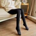 Fleece Lined Tights Stockings for Women Fake Translucent Fleece Winter Warm Tights High Waist , Black, 200g With feet. 