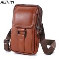 Men's Messenger Bag Cowhide Leather Bag Male Mobile Phone Pouch Pocket Small Wallet Travel Waist Bag Multi-Pockets Chest Bag New.