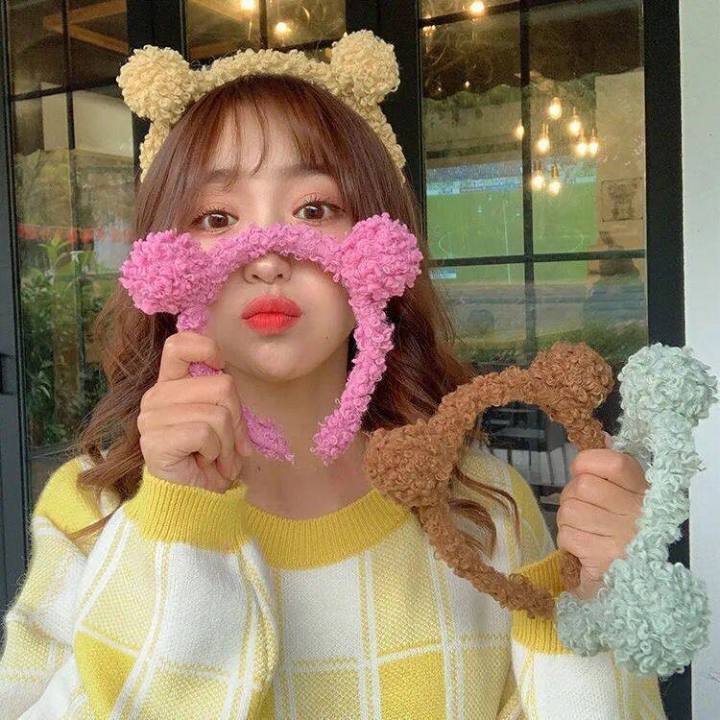 Funny Plush Bear Hair Band for Women Korean Style Pink Headband Fashion Girl Hair Accessories