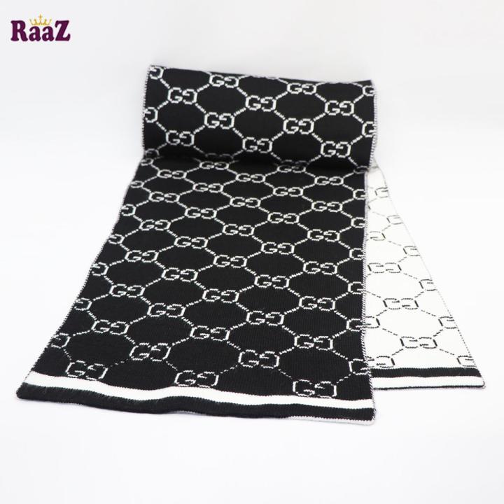 Black And White Premium Knitted Logo Scarf Muffler