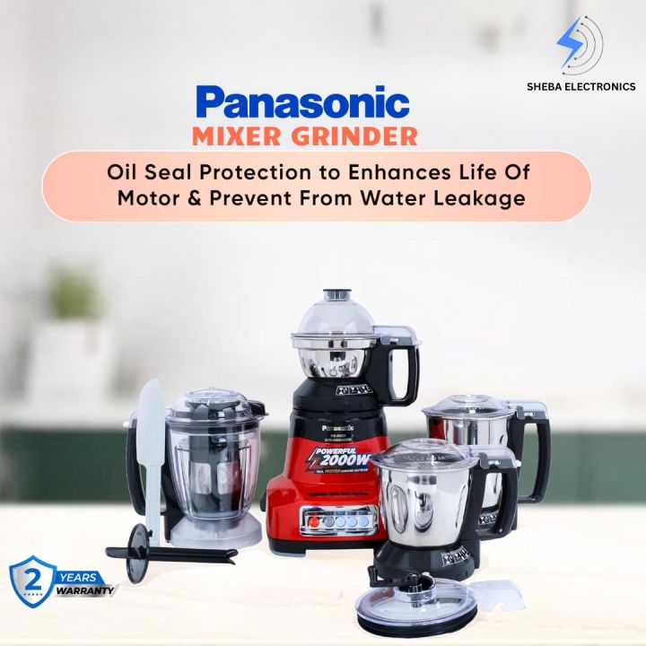 Panasonic MX-AE475 Mixer Grinder – Monster 2000W Super Mixer Grinder (Red) | 3 Stainless Steel Jars + Juicer Extractor