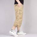 3XL Men Solid Color Breathablecket Loose Straight Capri Cropped Pants Trousers.