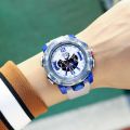 SMAEL Sport Watches Men Clock Digital LED Display Quartz Analog Stopwatch Fashion Translucent Strap Clock 8058 Male Wristwatch.