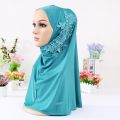 beautiful big gilrs muslim hijab with lace and stones islamic scarf shawl headscarf hat armia pull on wrap ramadan gift.