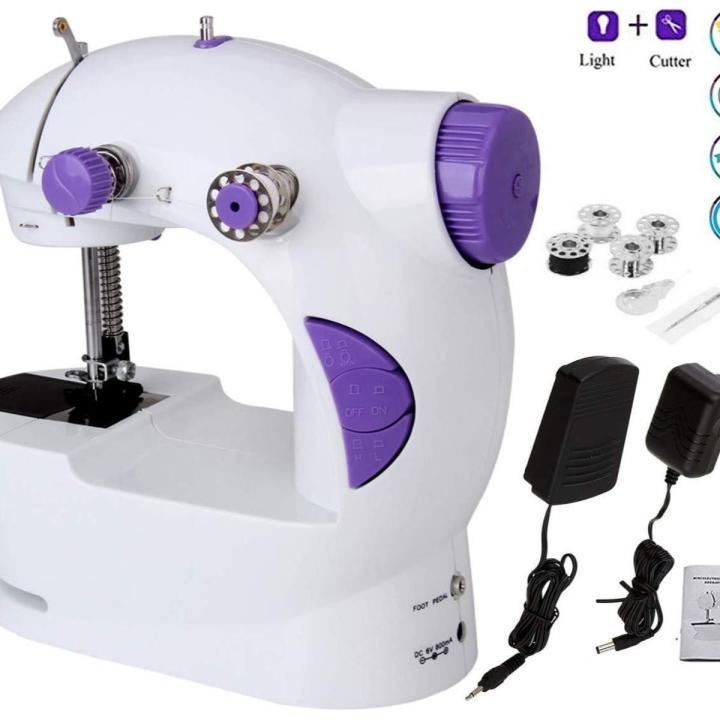 Mini Sewing Machine - Dual Speed Portable Mini Electric Pedal Double Threads Rewind Swing Machine- Purple
