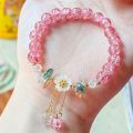 Korean New Sweet Daisy Flower Bracelet For Women Colorful Crystal Beaded Elastic Rope Bracelets Girl Party Wedding Jewelry Gifts.