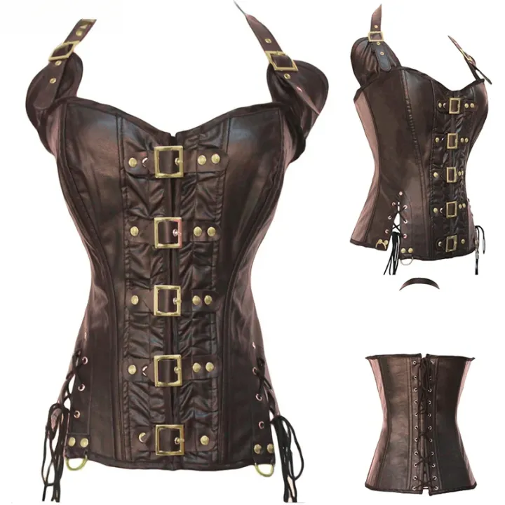 Steampunk%20Corset%20Top%20Women%20Corset%20Bustier%20Gothic%20Corselet%20Overbust%20Leather%20Bustier%20Waist%20Trainer%20Plus%20Size%206xl%20Steel%20Boned%20-%20Image%203