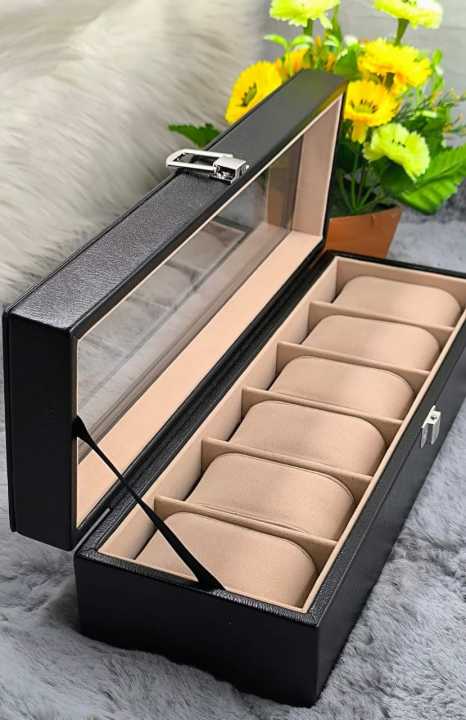 6 Slot Leather Watch Box Display Case