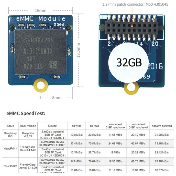 EMMC Module 16GB with Adapter for NanoPi/PC/RK3399 Development Board ...