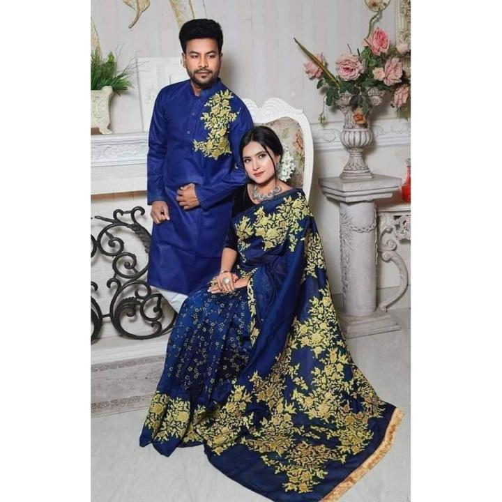 Stylish & Fashionable New Matching Best/Coupple Dress/For Men & Women / Saree & Panjabi/ (Combo Set)) - Panjabi - Panjabi For Men - কাপল ড্রেস শাড়ি