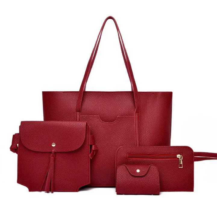 Wholesale%20Shoulder%20Crossbody%20Bag%20Cross%20Border%20Lychee%20Pattern%20Mother%20Bag%20European%20and%20American%20Fashion%20Women's%20Bags%202024%20New%20Four%20Piece%20Set%20Bill%20of%20Lading%20-%20Image%205