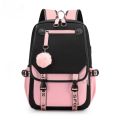large school bags for teenage girls USB port canvas schoolbag student book bag fashion black pink teen school backpack.