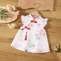 (0-3 Years Old Baby Girls) New Summer Baby Girls Dress Small Flying Sleeve Cheongsam Chinese Style Hand-Painted Wind Animal Sweet Princess Dress. 