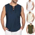 Men's shirt Casual Summer Men Solid Color Sleeveless V Neck Bandage Pocket Vest Shirt Oversize TaTop Men Clothing 5 Colors.