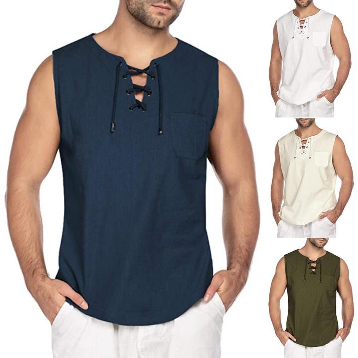 Men's%20shirt%20Casual%20Summer%20Men%20Solid%20Color%20Sleeveless%20V%20Neck%20Bandage%20Pocket%20Vest%20Shirt%20Oversize%20TaTop%20Men%20Clothing%205%20Colors%20-%20Image%203