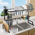 Adjustable Large 2 Tier Stainless Steel Dish Dryer Rack for Kitchen Organizer Storage Space Saver Shelf Utensils Holder Drainer. 