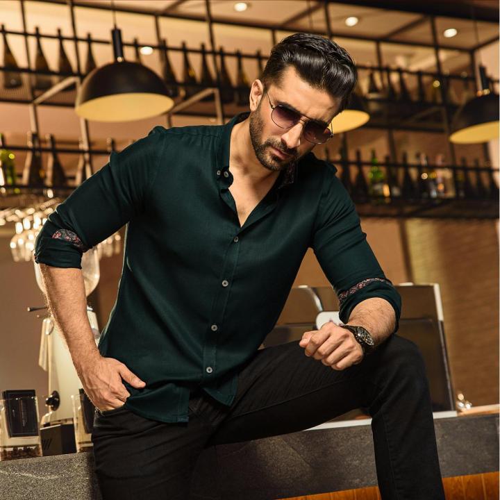 Colourrose Bottle Green Colour Ac Cotton Casual Shirt Form Men Denim Shirt For Men Daraz .bd