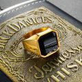 Cincin Batu Kaca Trendy Stainless Steel Ring Perhiasan Cincin Gold 17MM WIdth Simple Wide Version Inlaid Glass Stone Rings.