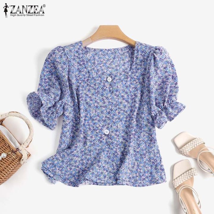 ZANZEA%20Korean%20Style%20Women%20Holiday%20Floral%20Printed%20Shirt%20Romantic%20Puff%20Sleeve%20Crop%20Blouse%20Tops%20-%20Image%206