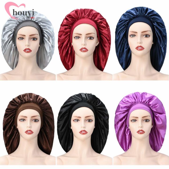 1Pc Reversible Satin Bonnet Hair Caps Double Layer Adjust Sleep Night Cap Head Cover Hat For Curly Springy Hair Styling Accessories