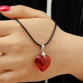 Fashion Simple Red Love Cowhide Rope Necklace French Light Luxury Retro Heart Necklace Women's Personality Jewelry. 