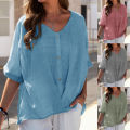 Refined Taste - Ladies plus size casual linen top blouses half sleeve button down cotton linen shirts - Durabilty Assured. 
