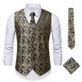 Men 3pc Paisley Waistcoat Necktie Pocket Square Set 2023 Brand Victorian Steampunk Suit Vest Men Formal Business Gilet Homme 3XL.