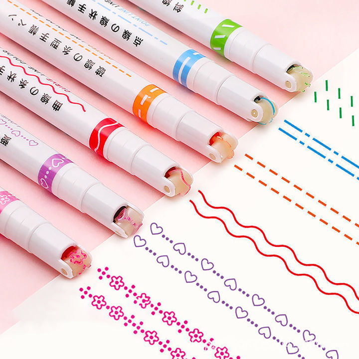 【Popular Categories】 Funny Double Line Pattern Outline Marker Pen Hand Account Multi-colored Pen Quick Dry Mark Notes Painting Highlighter