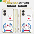 UCUC for OPPO A17 Back Cover + Free Lanyard Sneak Doraemon Luxury 6D Plating Case Side Pattern Soft Silicone Square Phone Cases. 