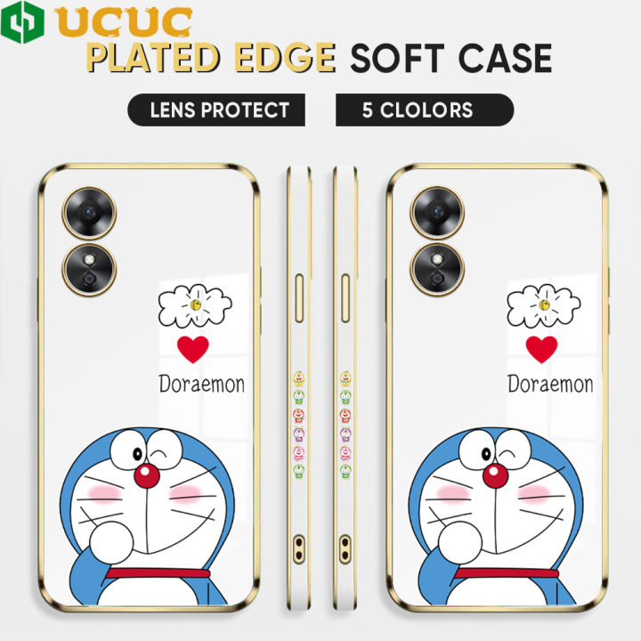 UCUC%20for%20OPPO%20A17%20Back%20Cover%20+%20Free%20Lanyard%20Sneak%20Doraemon%20Luxury%206D%20Plating%20Case%20Side%20Pattern%20Soft%20Silicone%20Square%20Phone%20Cases%20-%20Image%202
