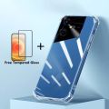 New Phone Case For Tecno Pova Neo 3 Cover Clear Shockproof Silicone + Tempered Glass Screen Protector Film For Tecno Pova Neo3 Case.