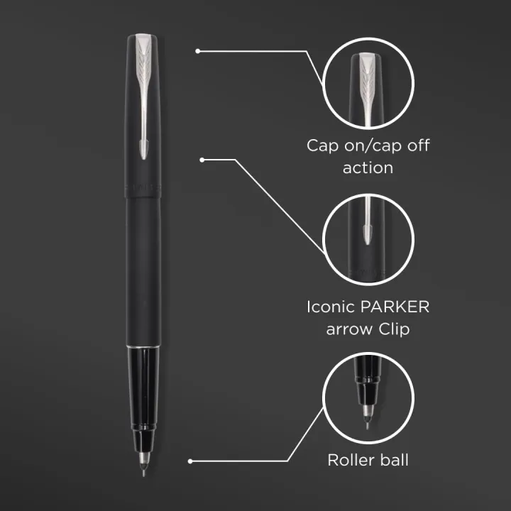 Parker%20Frontier%20Matte%20Black%20Gun%20Metal%20Trim%20Roller%20Ball%20Pen%7C%20Ink%20Color%20-%20Blue%20%7C%20Perfect%20For%20Corporate%20Use%20%7C%20Elite%20Pen%20For%20Professionals%20-%20Image%202