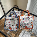 Lightweight Bunny Canvas Bag Eco-friendly Durable handles Canvas Cartoon Tote Bag Printed Design Cute Lunch Bag for Casual Outings School Accessory Female Students Lunch Storage Gift option.
