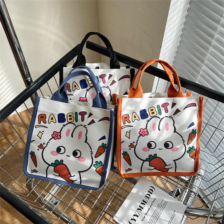 Lightweight Bunny Canvas Bag Eco-friendly Durable handles Canvas Cartoon Tote Bag Printed Design Cute Lunch Bag for Casual Outings School Accessory Female Students Lunch Storage Gift option