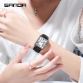 Sanda Brand Rectangular Wrist Watches For Women Silver Case Ladies Luxury Brand Genuine Leather Band Quartz Clock Zegarek Damski. 