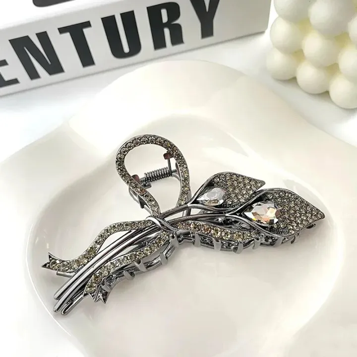 New%20Black%20Leaf%20Rhinestone%20Hair%20Claw%20Morning%20Glory%20Crystal%20Hair%20Clip%20Exquisite%20Elegant%20Women's%20Hair%20Grip%20Clip%20Hair%20Accessoires%20-%20Image%206
