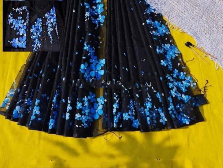 New Hand Printed Gorgeous Saree & Panjabi Combo Dress For Couple Set Half Silk Saree And Dhupian Cotton Panjabi For Man & Women - Panjabi