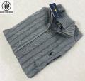 Ralph Lauren Cable-Knit Cotton Full Zipper Sweater – Grey. 