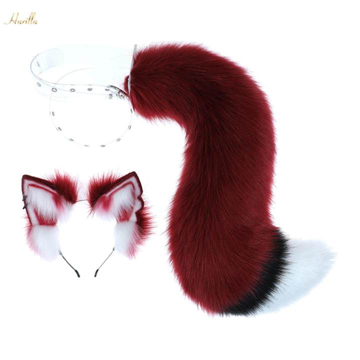 Wolf Ears and Tail Set Costume Accessories with Adjustable Belt Gift Fancy Dress Headpiece